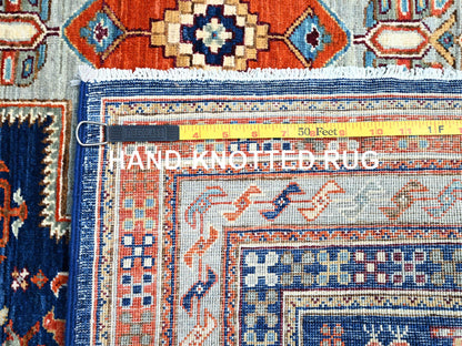 Blue 4'0" x 9'6" Tribal & Geometric Hand knotted Wool Rug - Sku: O0147