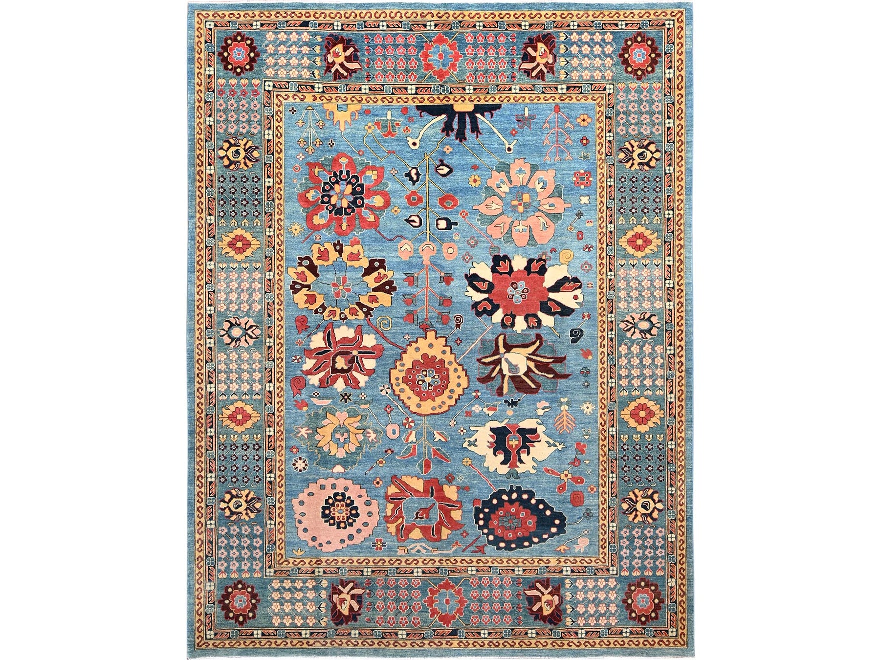 Blue 9'1" x 11'7" Heriz Hand knotted Wool Rug - Sku: O01492