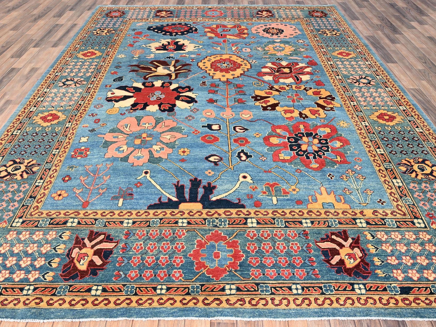Blue 9'1" x 11'7" Heriz Hand knotted Wool Rug - Sku: O01492