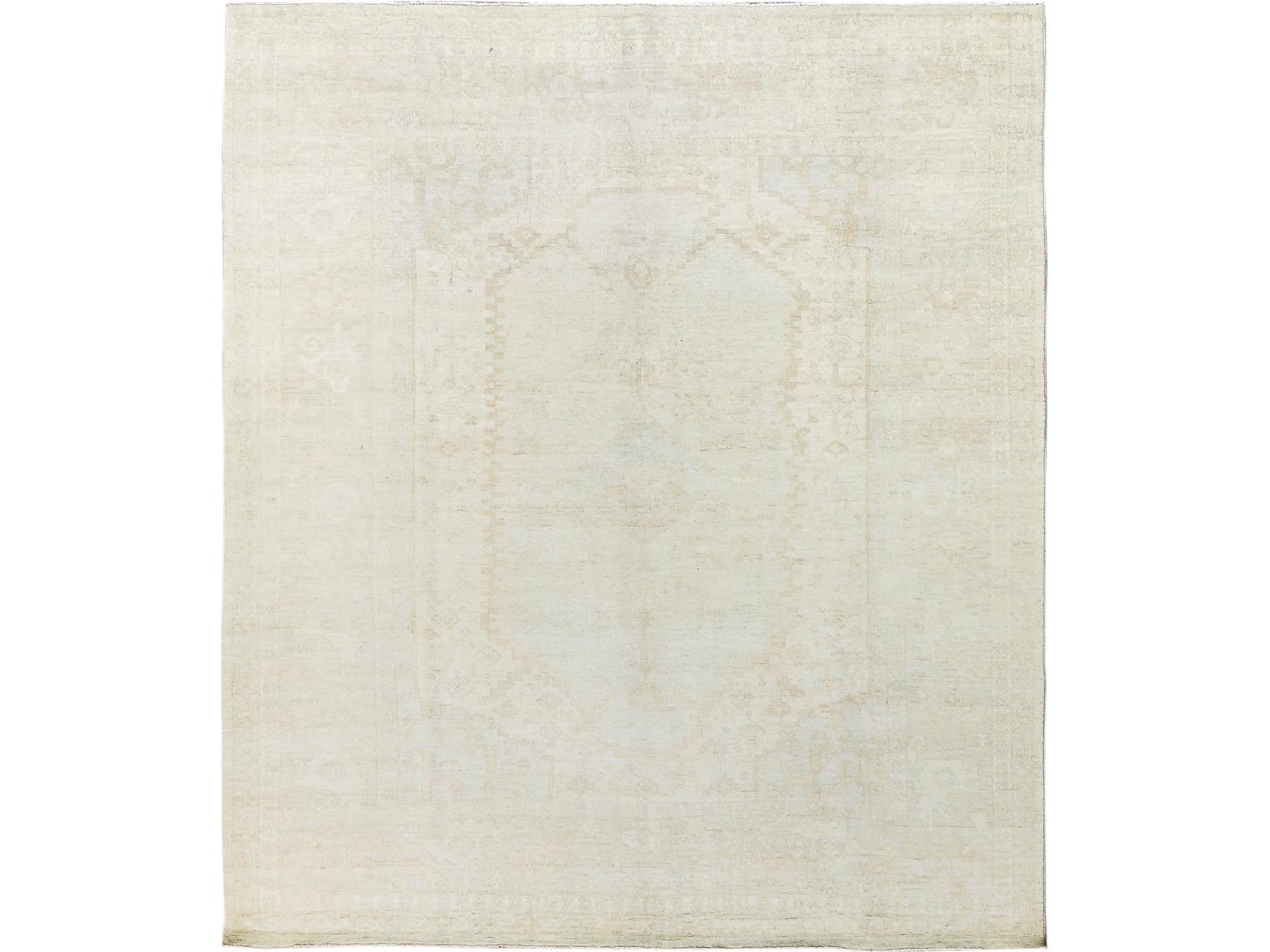 Ivory 8'1" x 9'5" Oushak And Peshawar Hand knotted Wool Rug - Sku: O01495
