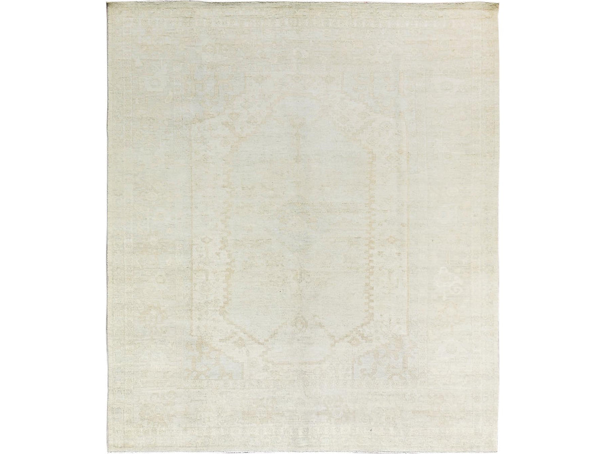 Peshawar Oushak hand-knotted wool rug in Ivory, 8'1" x 9'5" — SKU O01495