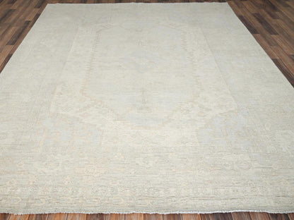 Ivory 8'1" x 9'5" Oushak And Peshawar Hand knotted Wool Rug - Sku: O01495