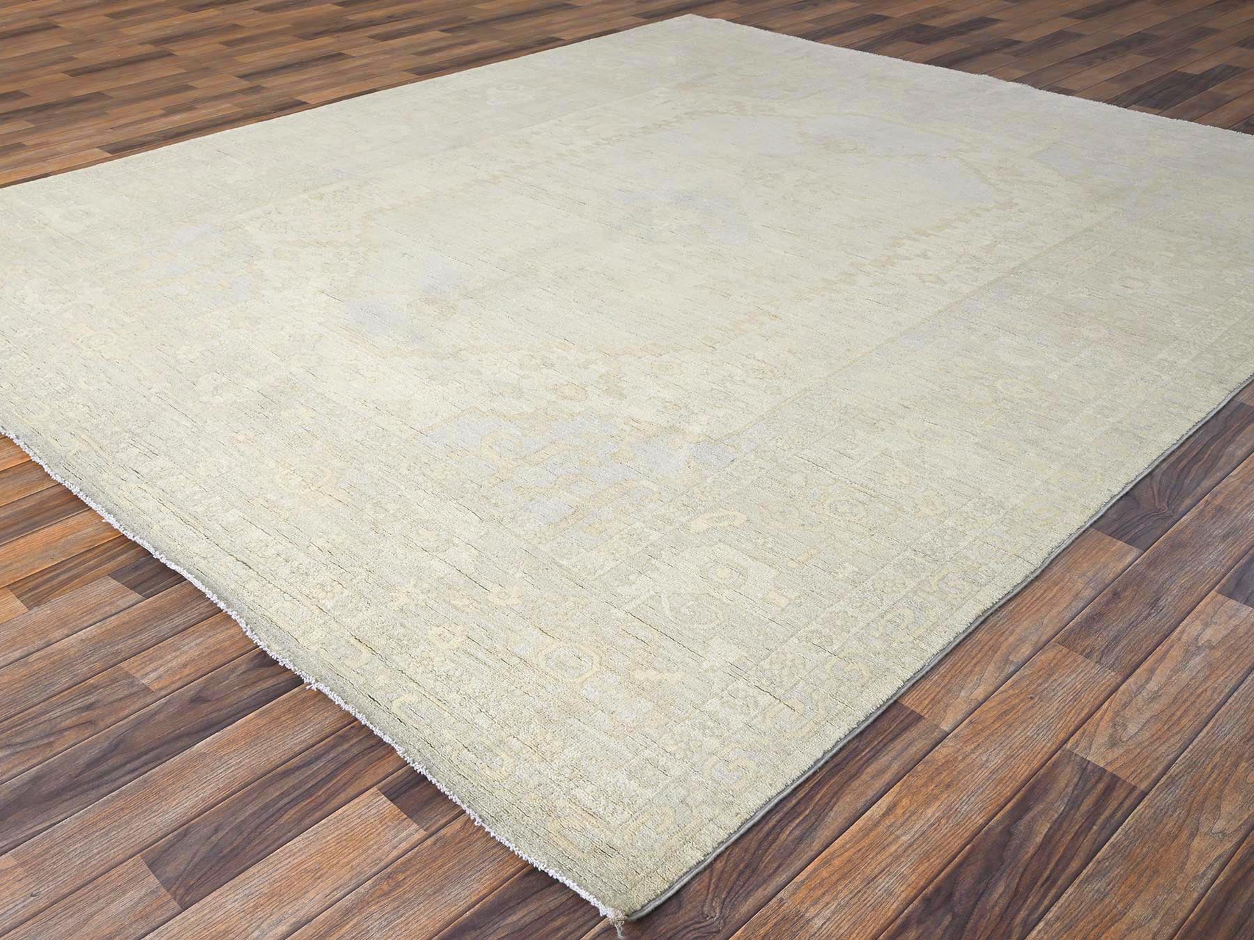 Peshawar Oushak hand-knotted wool rug in Ivory, 8'1" x 9'5" — SKU O01495 (view 3)