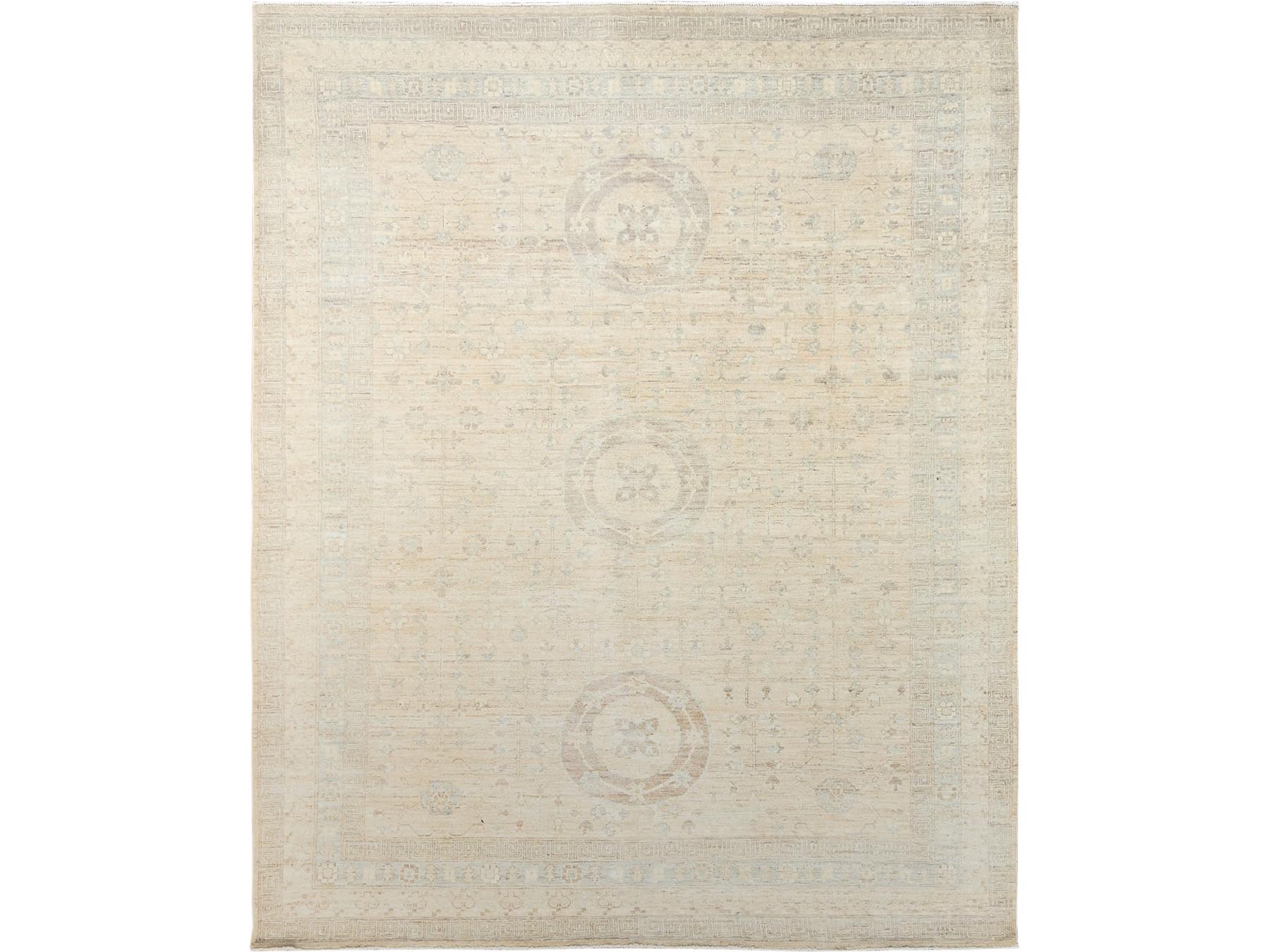 Beige 7'10" x 9'6" Oushak And Peshawar Hand knotted Wool Rug - Sku: O01499