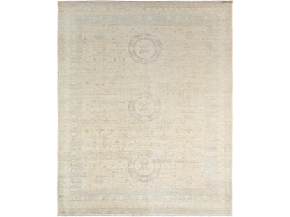 Beige 7'10" x 9'6" Oushak And Peshawar Hand knotted Wool Rug - Sku: O01499