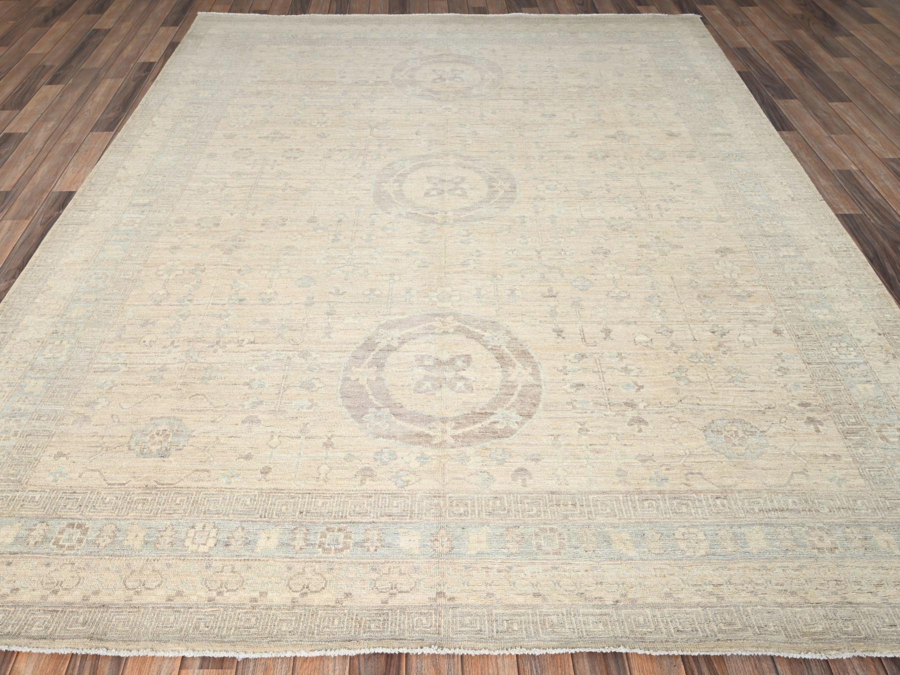 Beige 7'10" x 9'6" Oushak And Peshawar Hand knotted Wool Rug - Sku: O01499