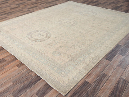 Beige 7'10" x 9'6" Oushak And Peshawar Hand knotted Wool Rug - Sku: O01499