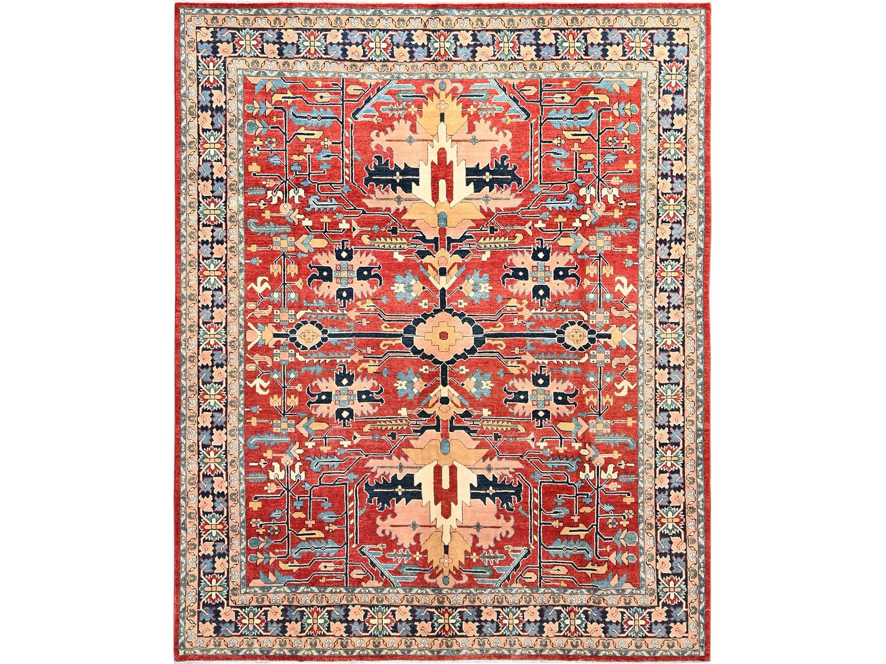 Heriz Heriz hand-knotted wool rug in Red & Midnight Blue, 7'10" x 9'7" — SKU O01507