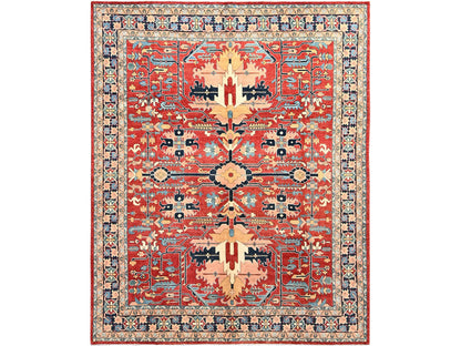 Heriz Heriz hand-knotted wool rug in Red & Midnight Blue, 7'10" x 9'7" — SKU O01507