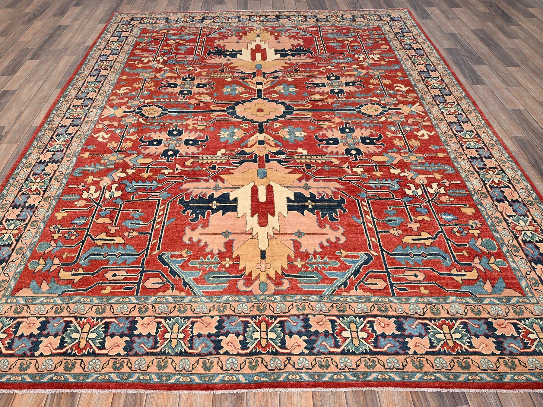 Heriz Heriz hand-knotted wool rug in Red & Midnight Blue, 7'10" x 9'7" — SKU O01507 (view 2)