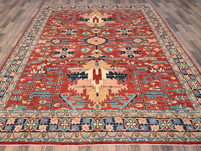 Heriz Heriz hand-knotted wool rug in Red & Midnight Blue, 7'10" x 9'7" — SKU O01507 (view 2)