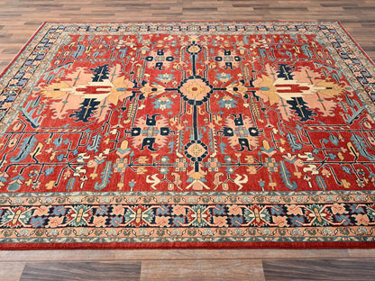 Red 7'10" x 9'7" Heriz Hand knotted Wool Rug - Sku: O01507