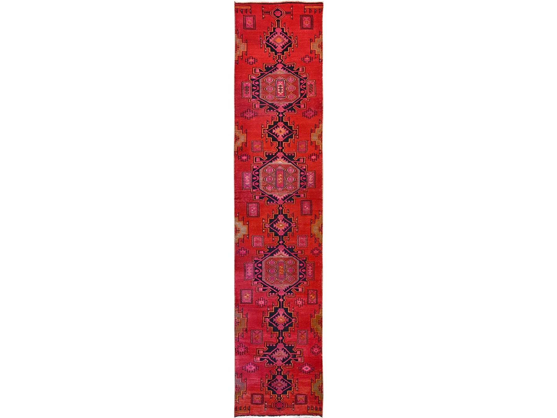Hamadan Vintage hand-knotted wool runner in Red, 2'7" x 11'11" — SKU O01524