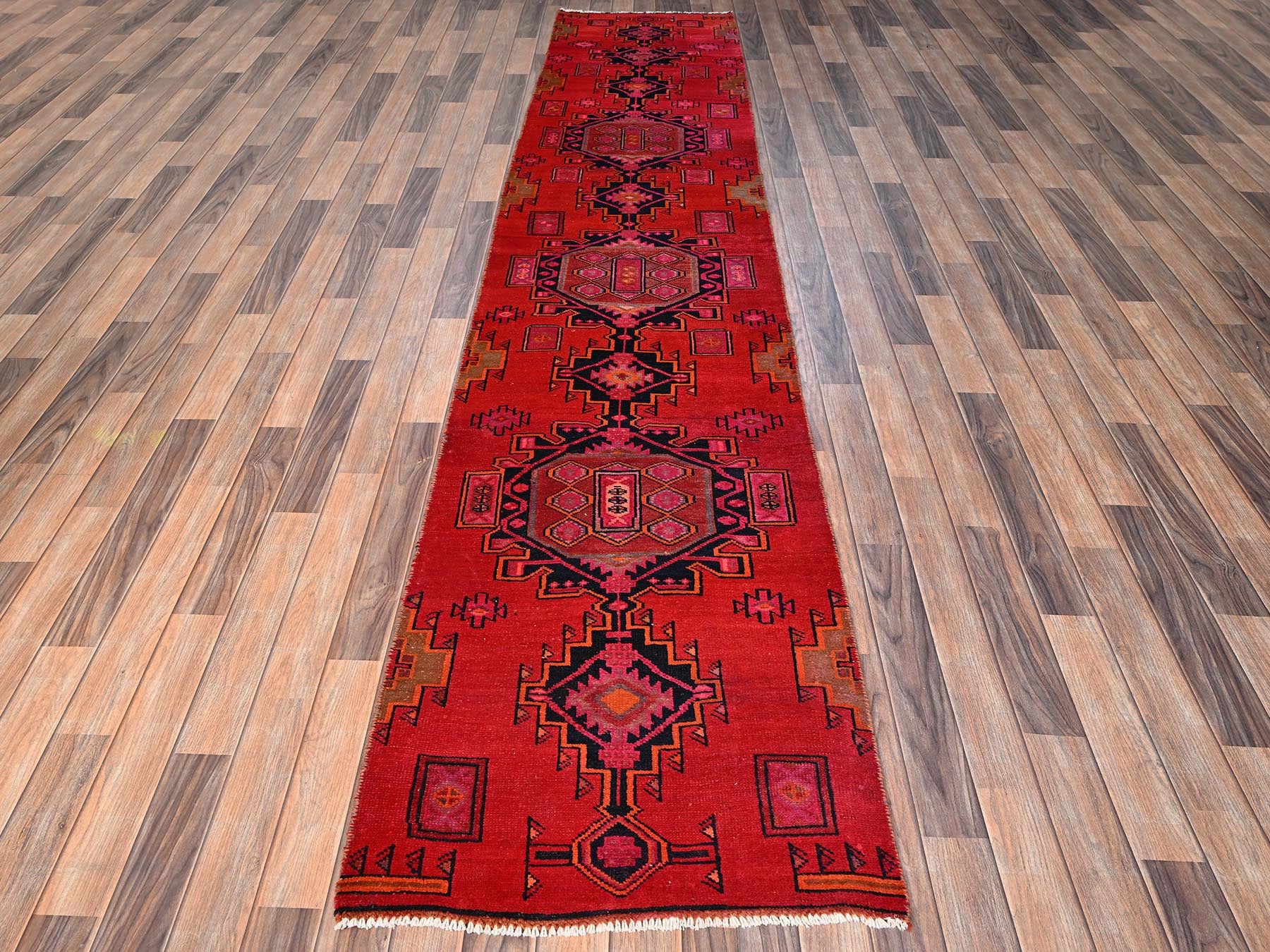Hamadan Vintage hand-knotted wool runner in Red, 2'7" x 11'11" — SKU O01524 (view 2)