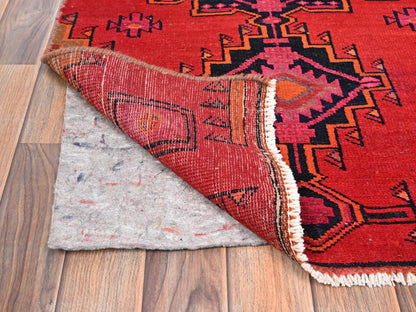 Red 2'7" x 11'11" Vintage Hand knotted Wool Rug - Sku: O01524