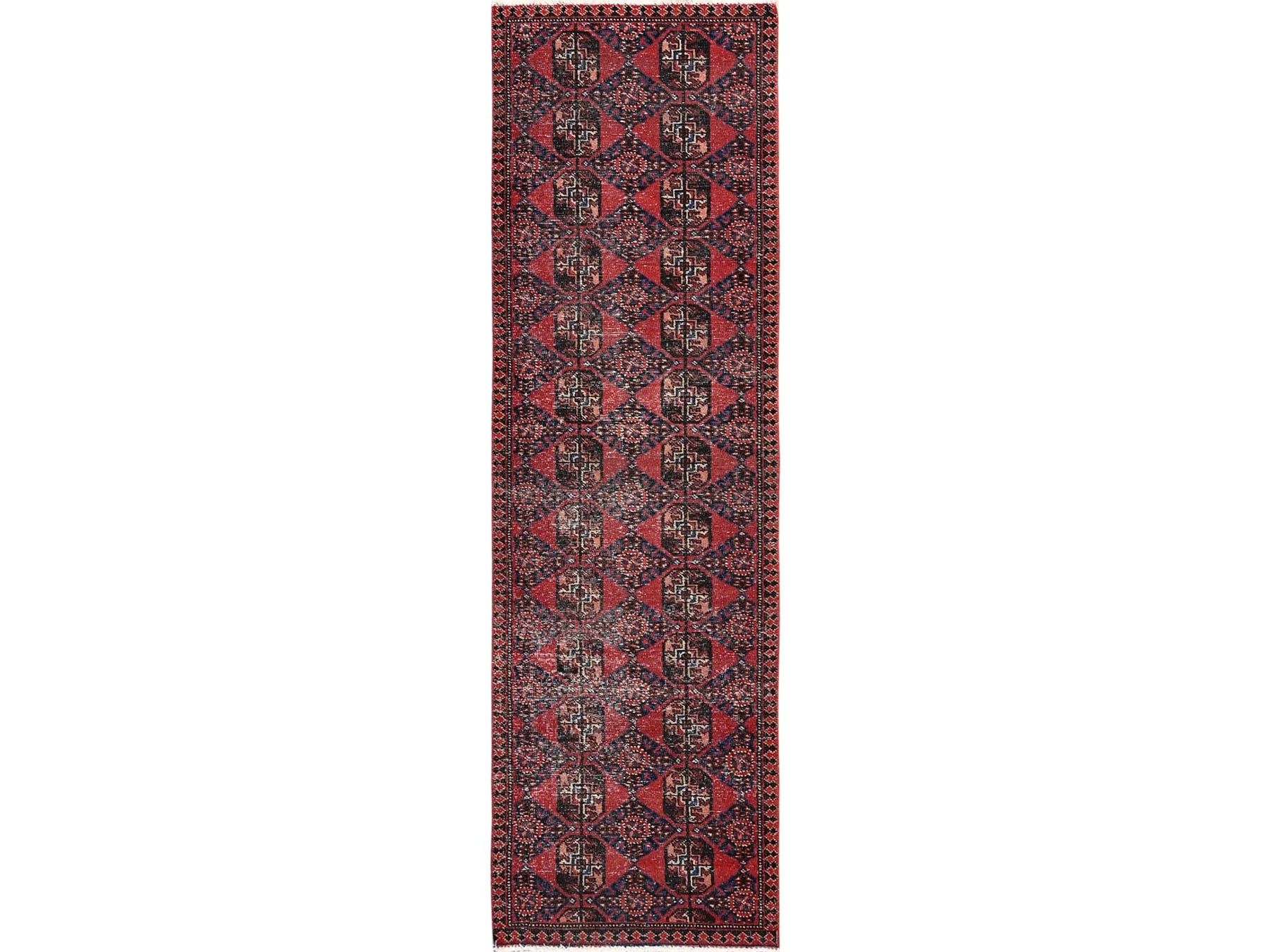 Turkoman Vintage hand-knotted wool runner in Red, 2'7" x 9' — SKU O01526