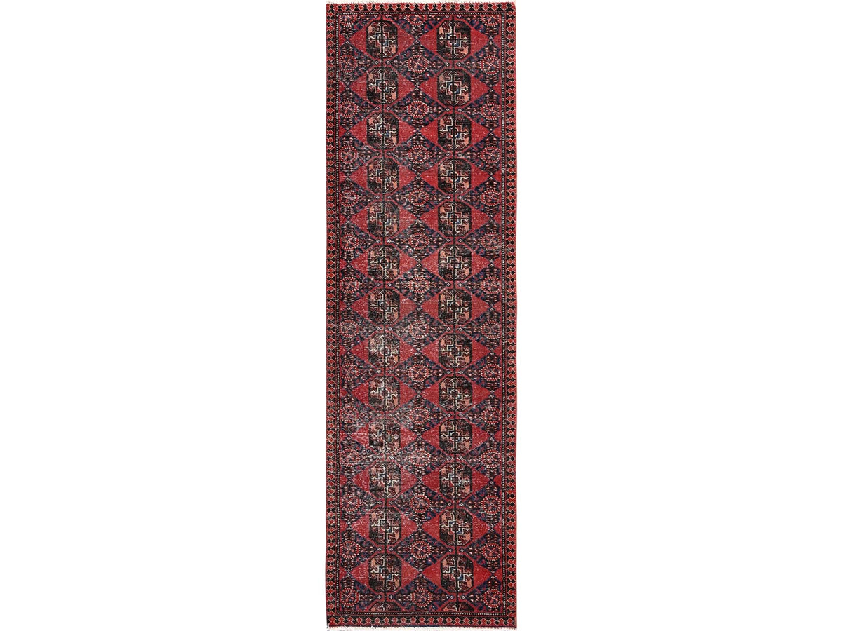 Turkoman Vintage hand-knotted wool runner in Red, 2'7" x 9' — SKU O01526