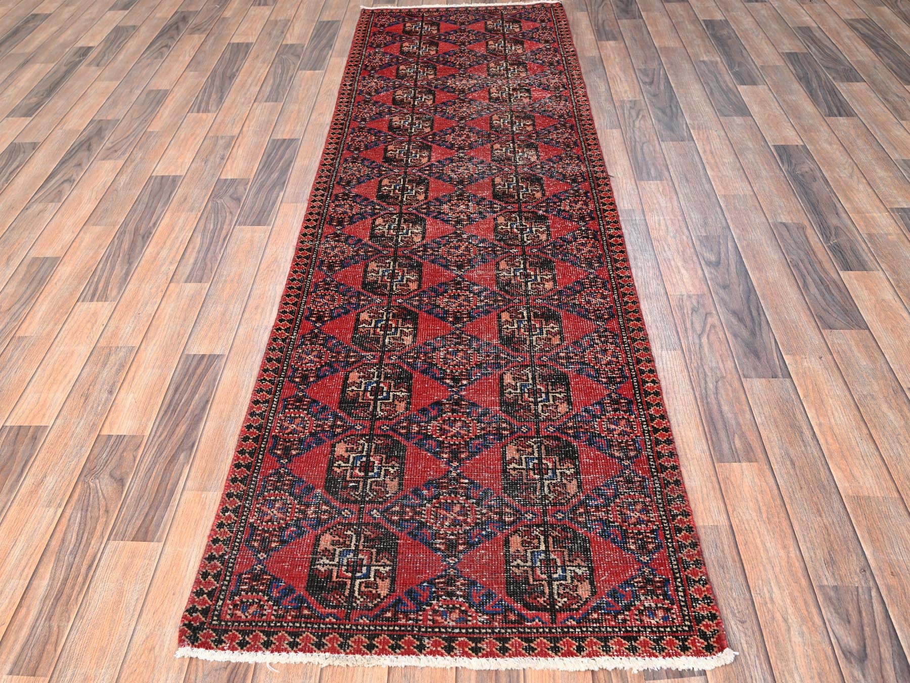 Turkoman Vintage hand-knotted wool runner in Red, 2'7" x 9' — SKU O01526 (view 2)
