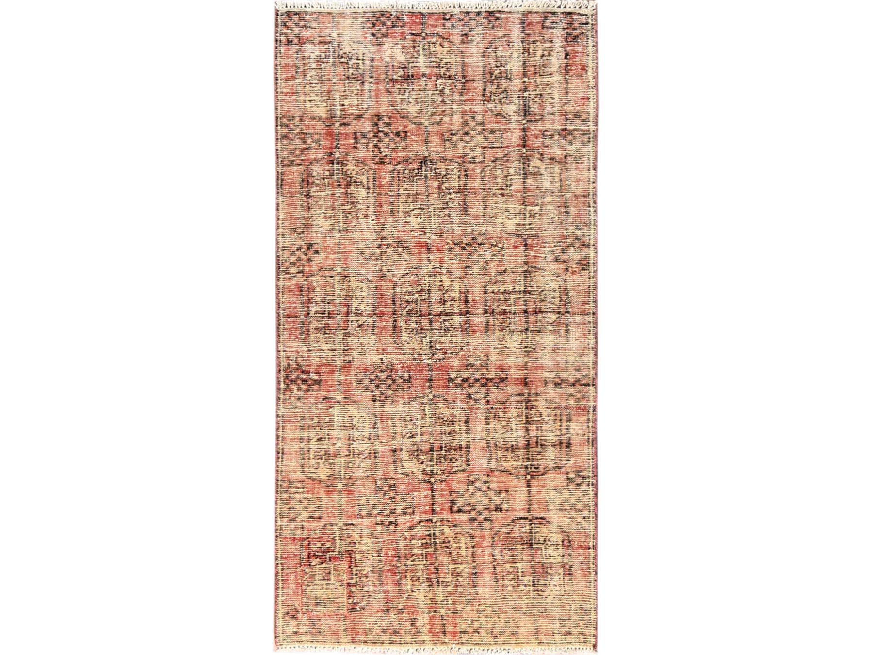 Turkoman Vintage hand-knotted wool runner in Pink, 2'9" x 5'6" — SKU O01527
