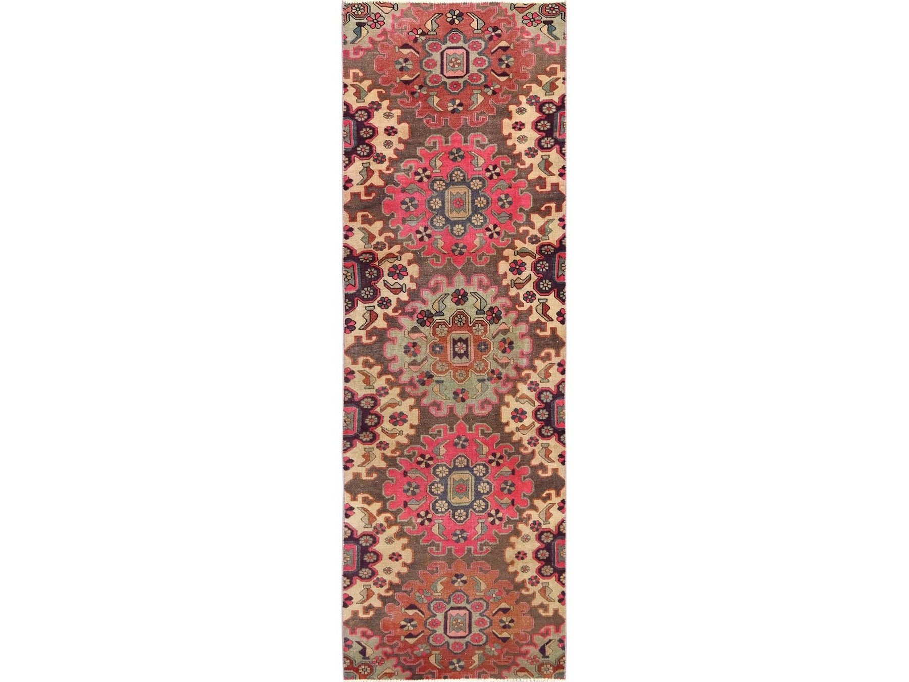 Brown 3'0" x 9'5" Vintage Hand knotted Wool Rug - Sku: O01528