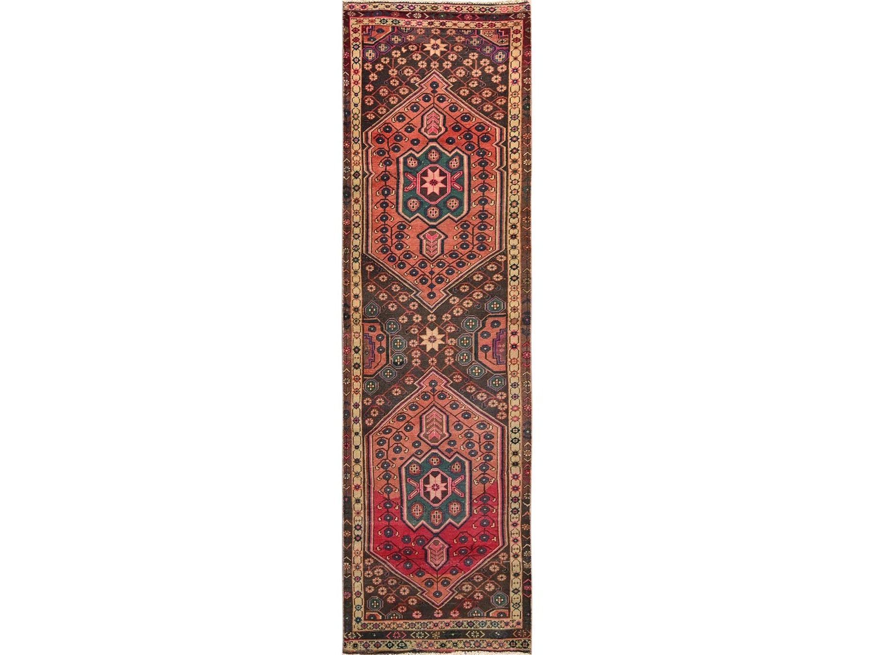 Brown 2'9" x 9'11" Vintage Hand knotted Wool Rug - Sku: O01530