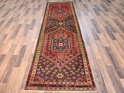 Brown 2'9" x 9'11" Vintage Hand knotted Wool Rug - Sku: O01530