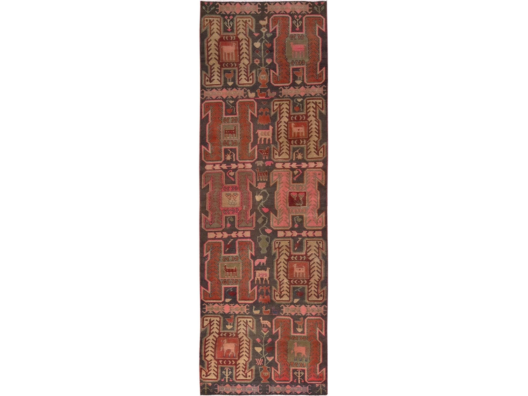 Brown 2'10" x 8'11" Vintage Hand knotted Wool Rug - Sku: O01531
