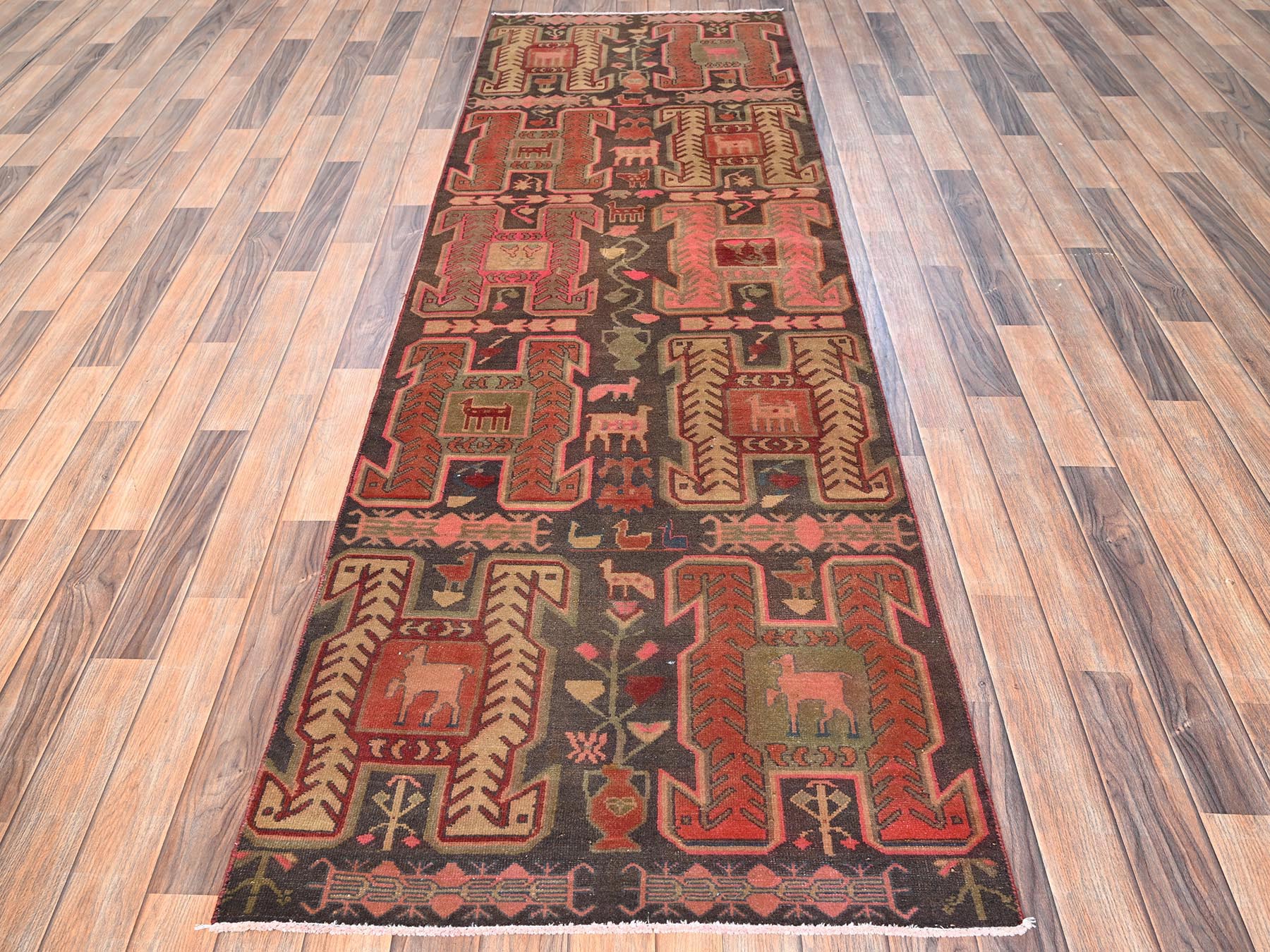 Brown 2'10" x 8'11" Vintage Hand knotted Wool Rug - Sku: O01531