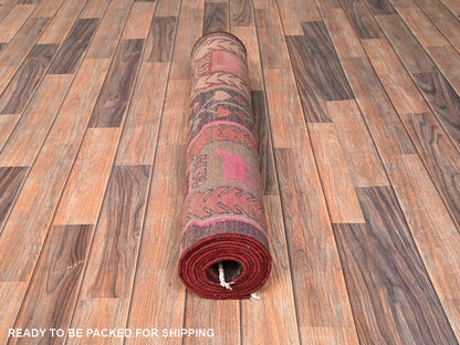 Brown 2'10" x 8'11" Vintage Hand knotted Wool Rug - Sku: O01531