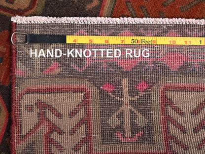 Brown 2'10" x 8'11" Vintage Hand knotted Wool Rug - Sku: O01531