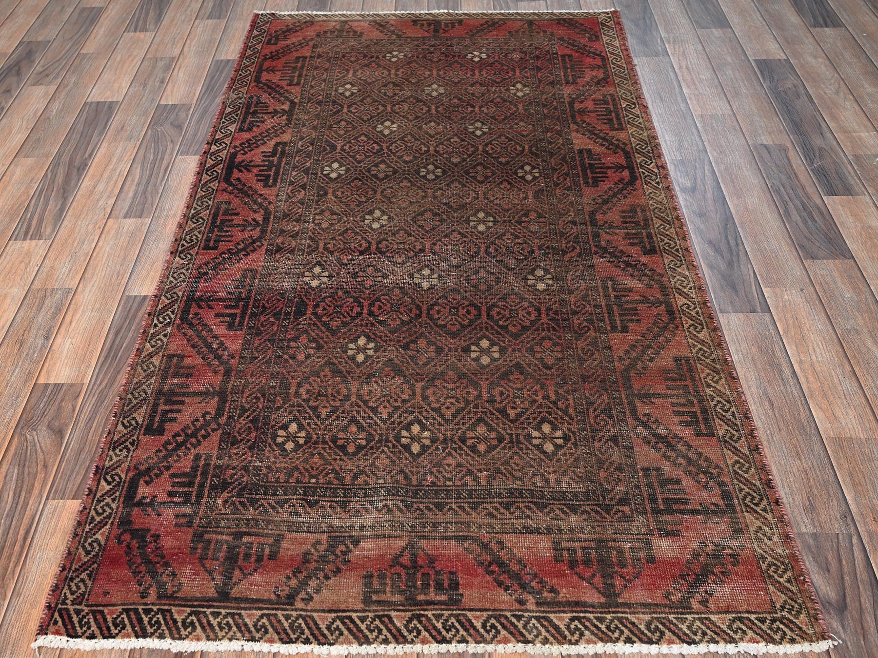 Brown 3'5" x 6'4" Tribal & Geometric Hand knotted Wool Rug - Sku: O01534