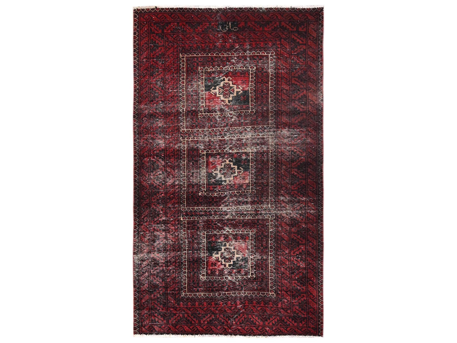 Baluch Vintage hand-knotted wool rug in Red, 4'1" x 7'1" — SKU O01535