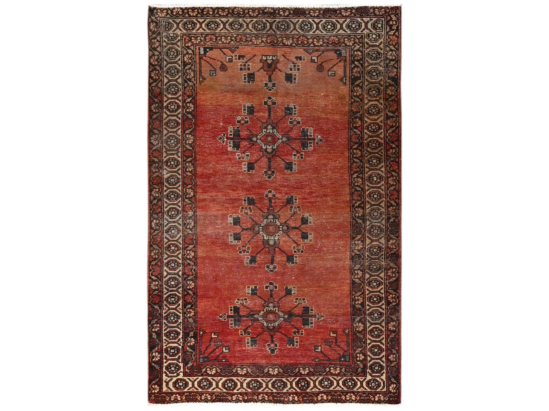 Orange 3'11" x 6'4" Vintage Hand knotted Wool Rug - Sku: O01537