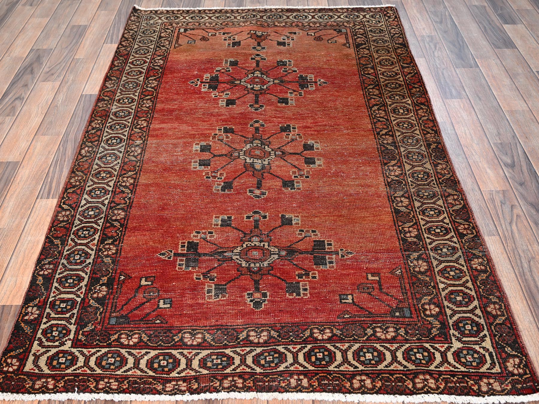 Baluch Vintage hand-knotted wool rug in Orange & Ivory, 3'11" x 6'4" — SKU O01537 (view 2)