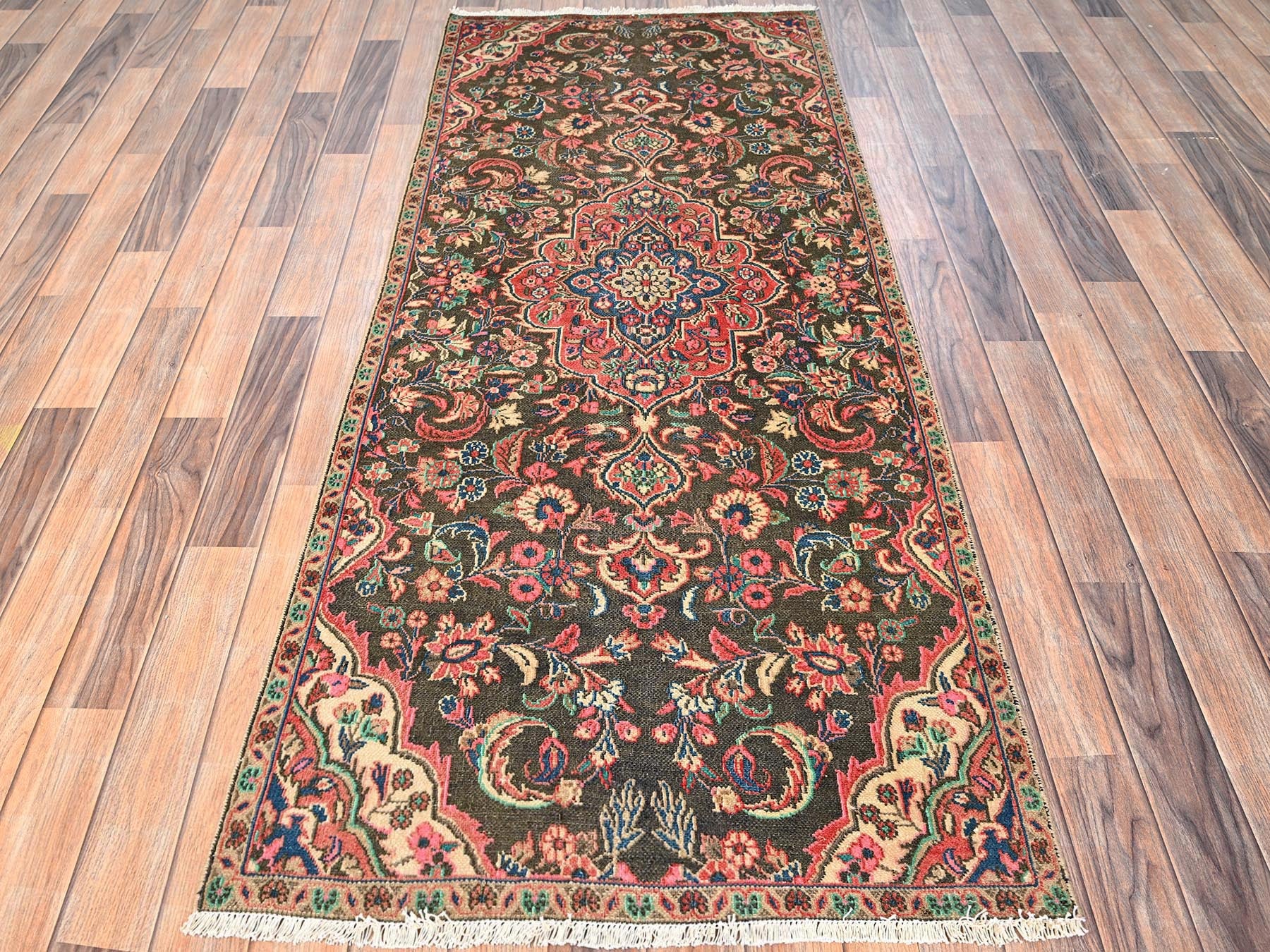 Brown 2'9" x 6'9" Vintage Hand knotted Wool Rug - Sku: O01540
