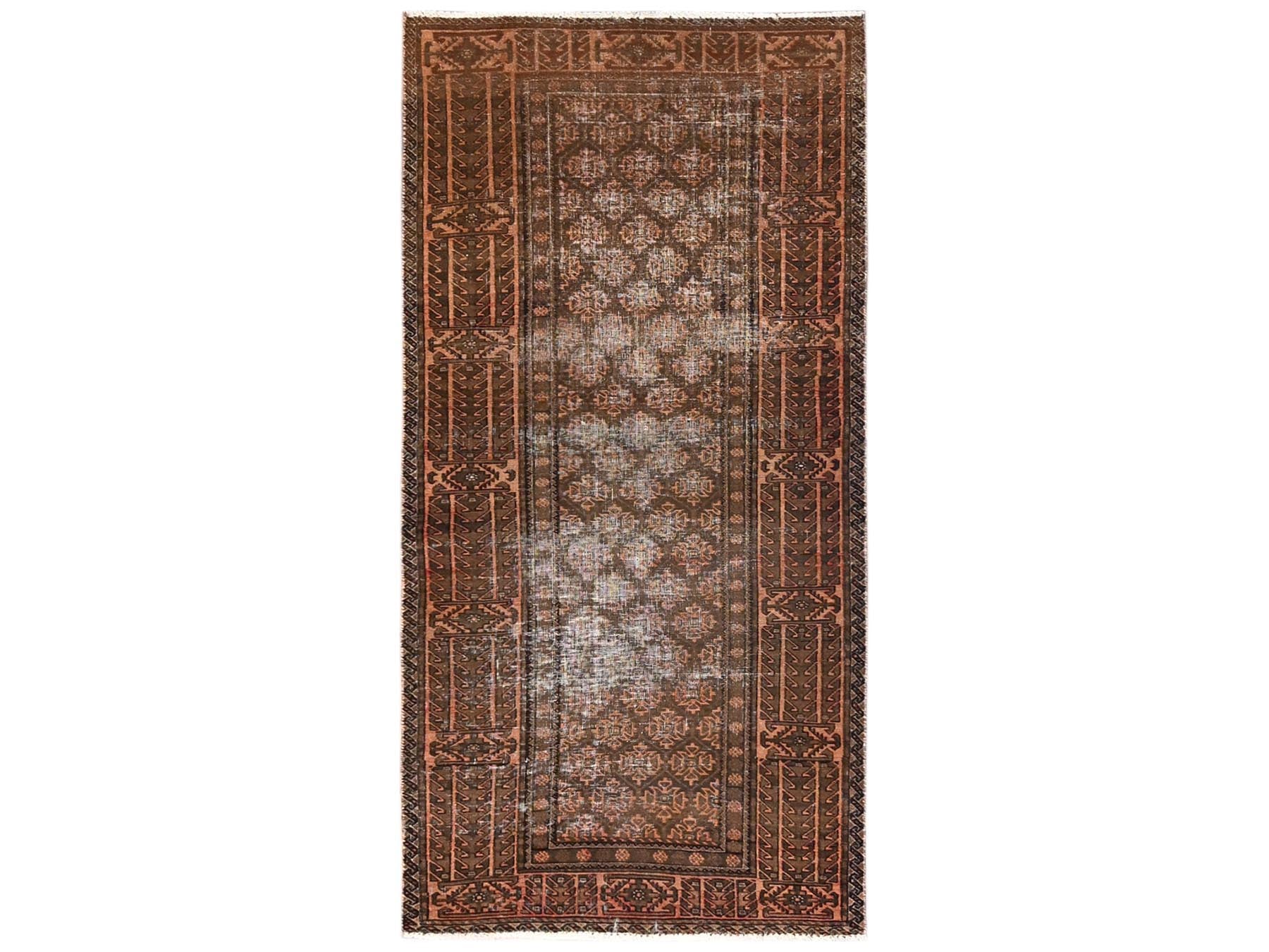 Brown 3'1" x 6'6" Vintage Hand knotted Wool Rug - Sku: O01541