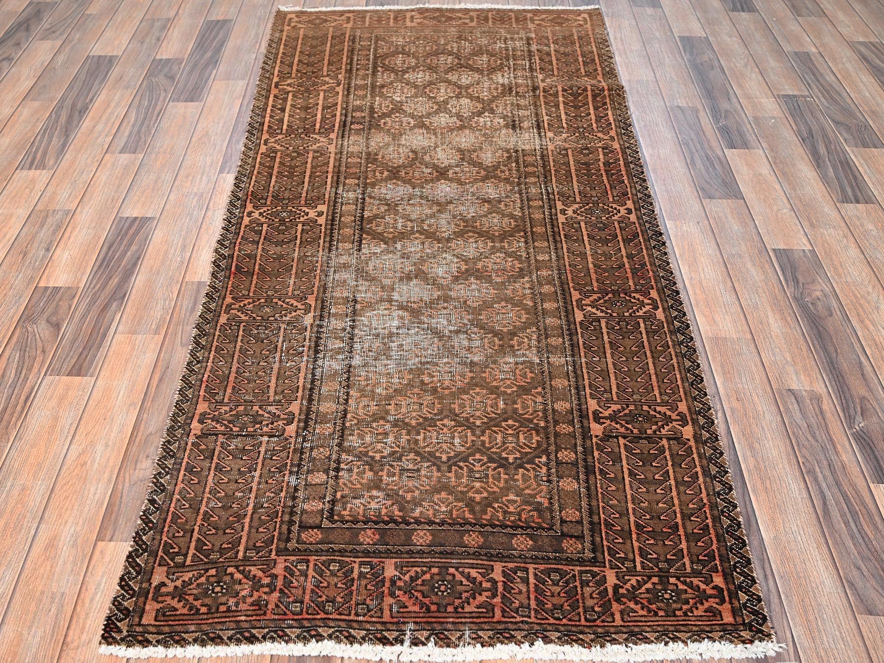 Brown 3'1" x 6'6" Vintage Hand knotted Wool Rug - Sku: O01541