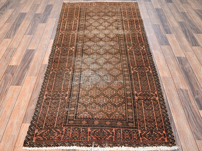 Brown 3'1" x 6'6" Vintage Hand knotted Wool Rug - Sku: O01541