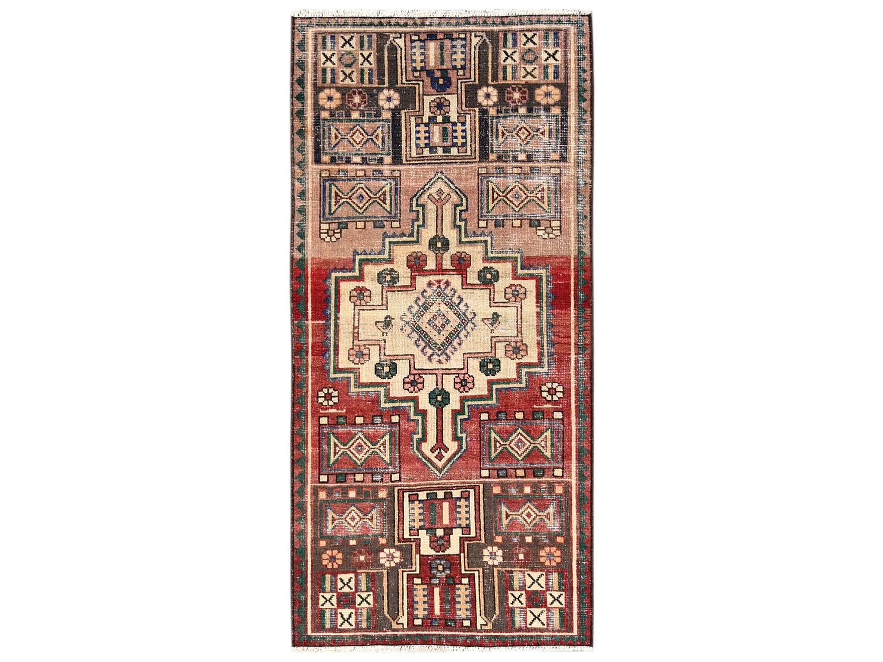 Vintage hand-knotted wool runner in Red, 3'1" x 6'7" — SKU O01546