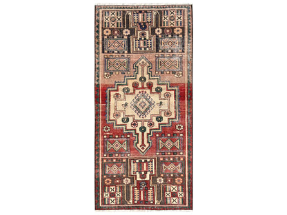 Vintage hand-knotted wool runner in Red, 3'1" x 6'7" — SKU O01546