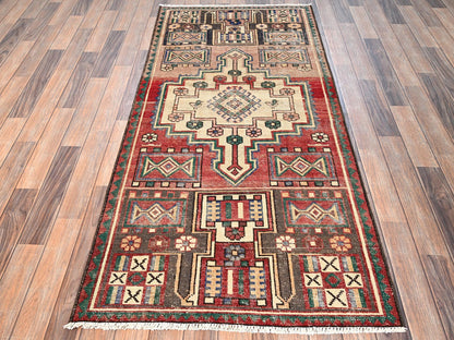 Vintage hand-knotted wool runner in Red, 3'1" x 6'7" — SKU O01546 (view 2)