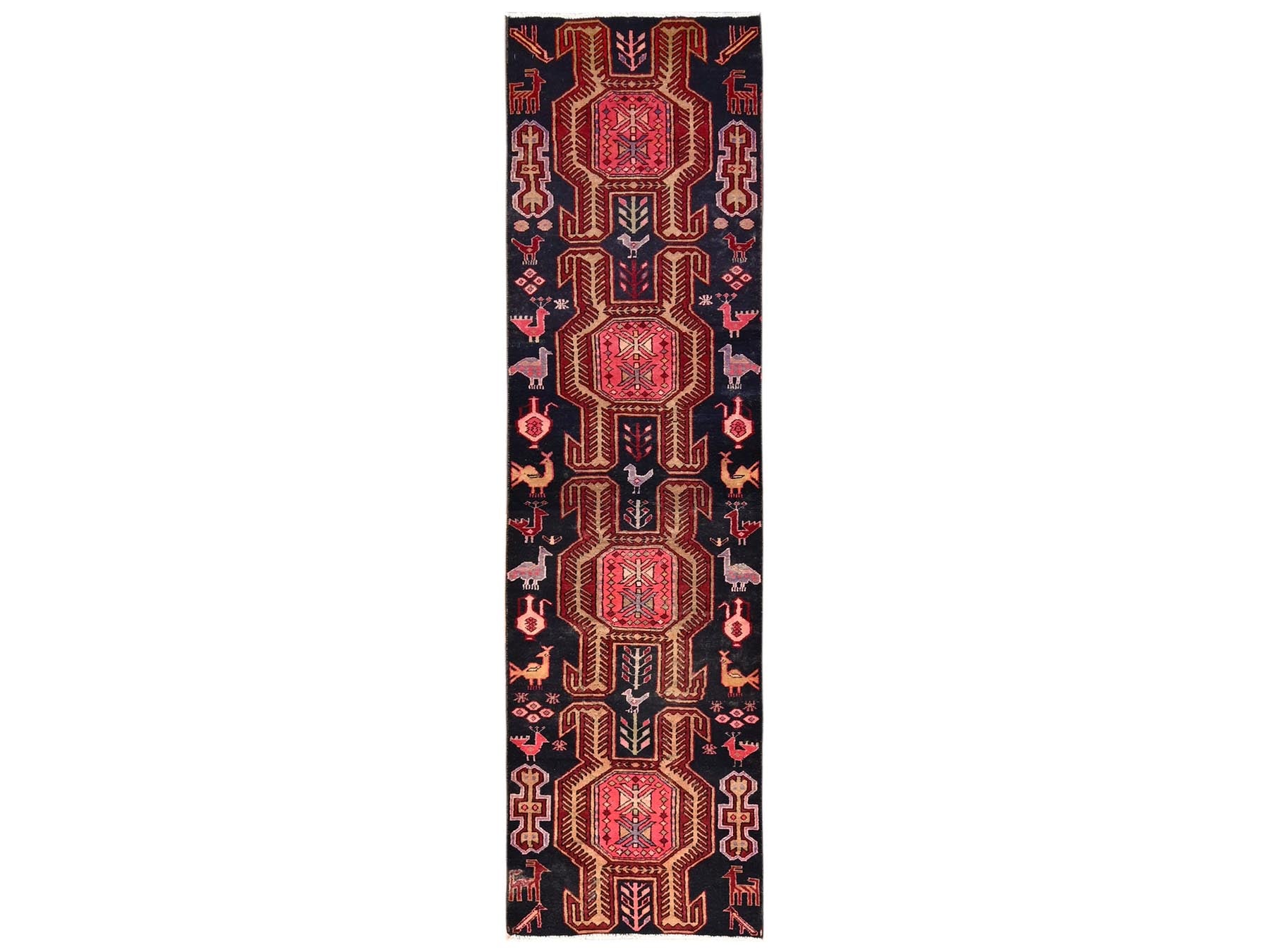 Black 2'5" x 8'10" Vintage Hand knotted Wool Rug - Sku: O01547