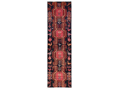 Black 2'5" x 8'10" Vintage Hand knotted Wool Rug - Sku: O01547