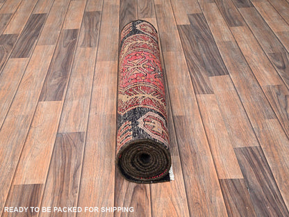 Black 2'5" x 8'10" Vintage Hand knotted Wool Rug - Sku: O01547