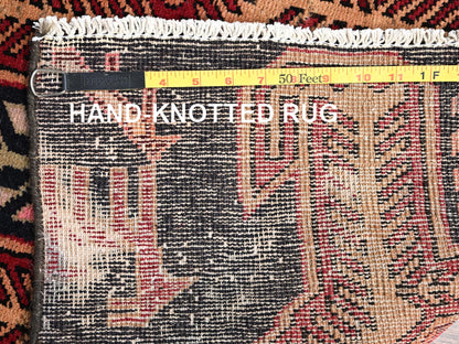 Black 2'5" x 8'10" Vintage Hand knotted Wool Rug - Sku: O01547