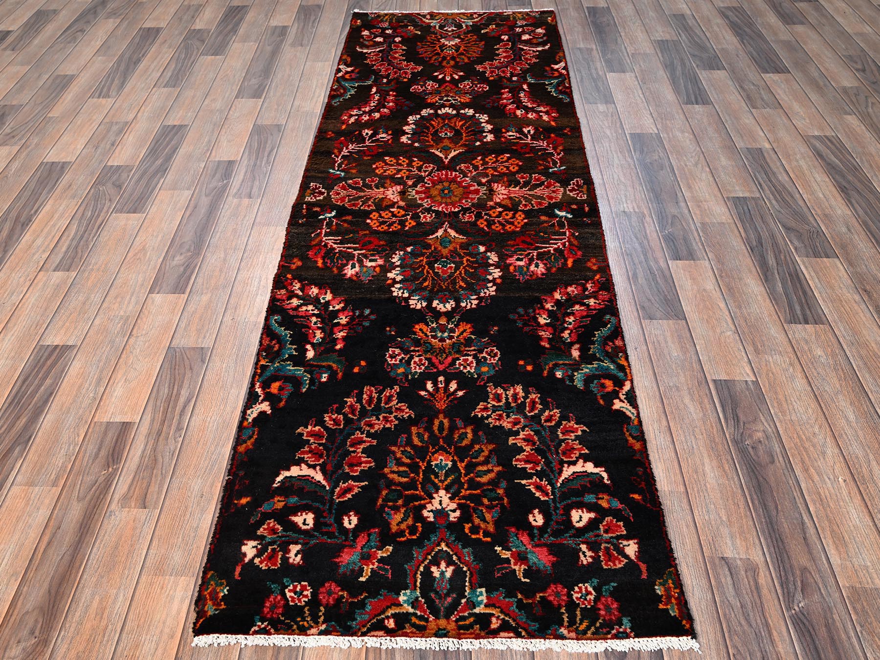 Brown 2'7" x 8'1" Vintage Hand knotted Wool Rug - Sku: O01548