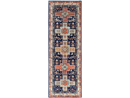 Blue 2'7" x 7'9" Tribal & Geometric Hand knotted Wool Rug - Sku: O0154
