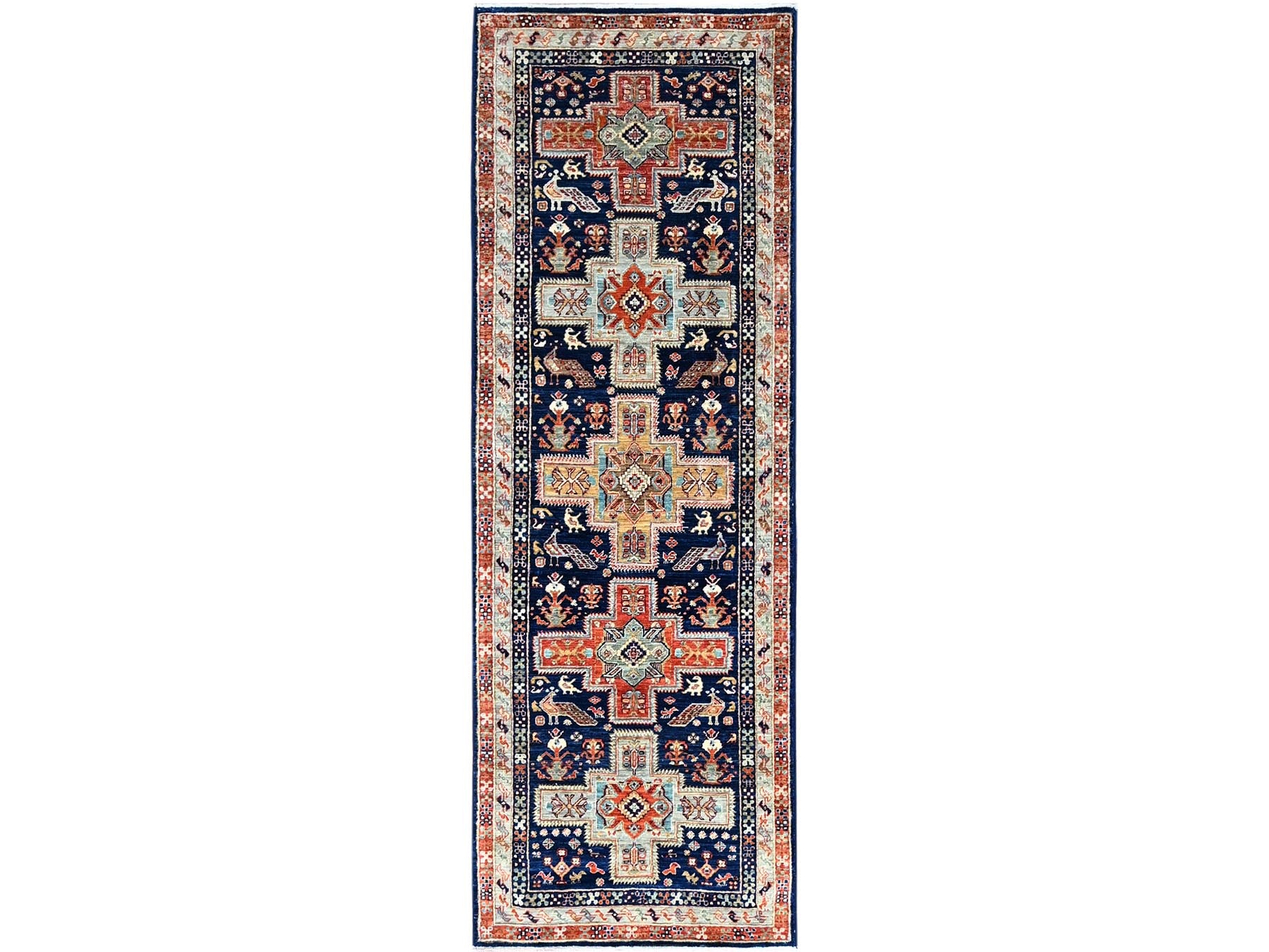 Tribal hand-knotted wool runner in Blue, 2'7" x 7'9", SKU O0154