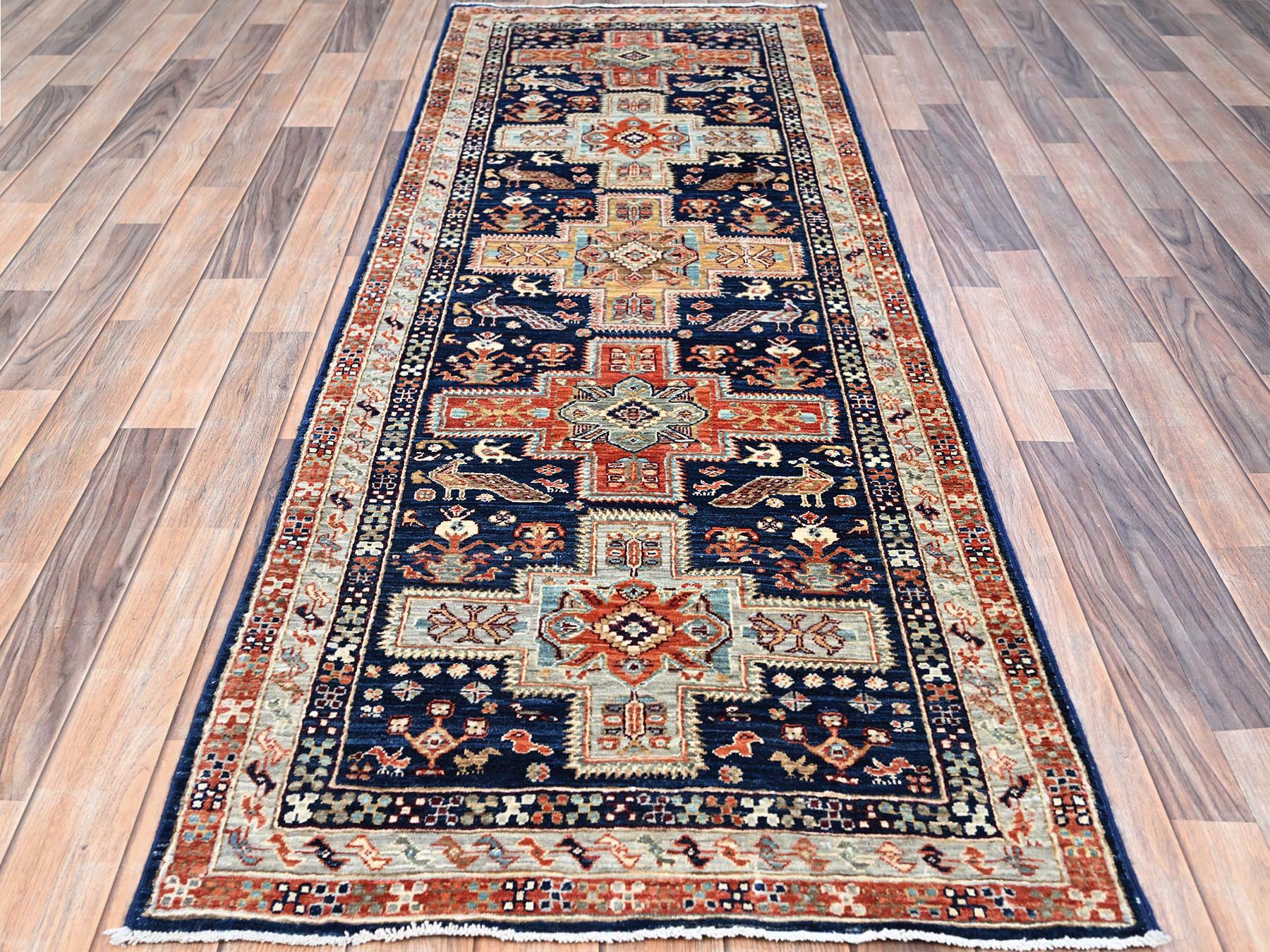Tribal hand-knotted wool runner in Blue, 2'7" x 7'9", SKU O0154