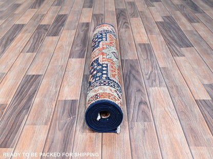 Blue 2'7" x 7'9" Tribal & Geometric Hand knotted Wool Rug - Sku: O0154